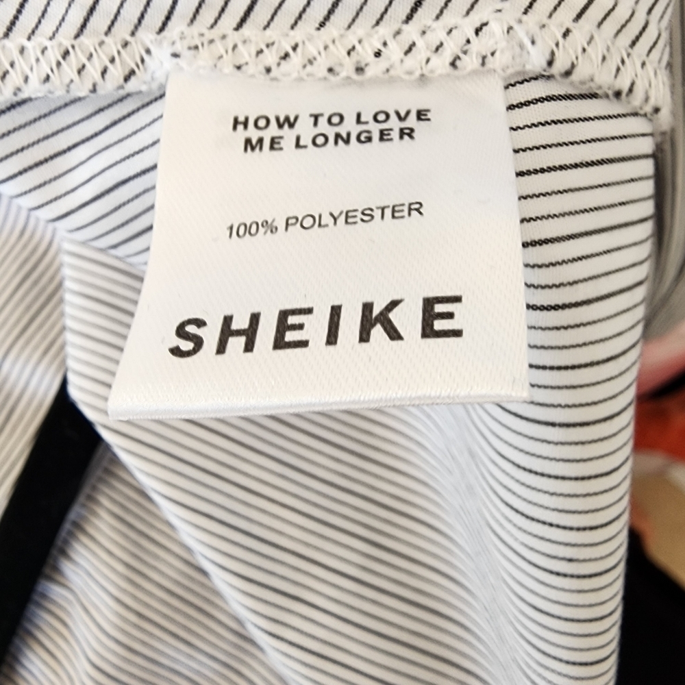 Sheike top pin striped long sleeve notch collar wrap shirt - size 10 - Picture 9 of 10